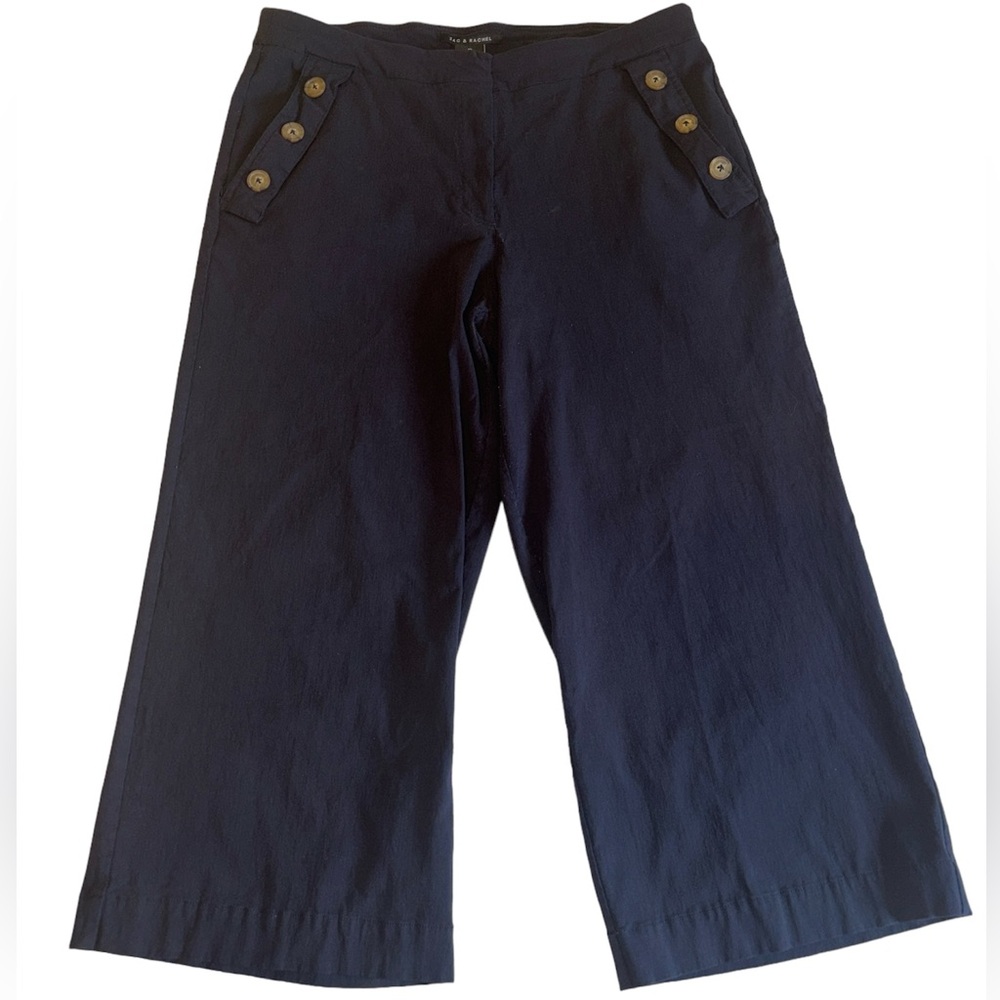 Zac & Rachel Navy Blue Wide Leg Button Detail Dressy Crop Trouser Pants Sz 12
